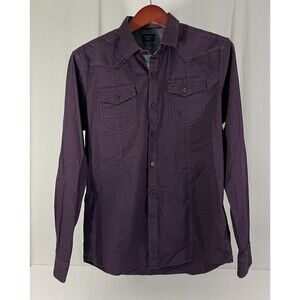 7 Diamonds Shirt Men's Sz M Black Long Sleeve Button Up Burgundy Purple Western
